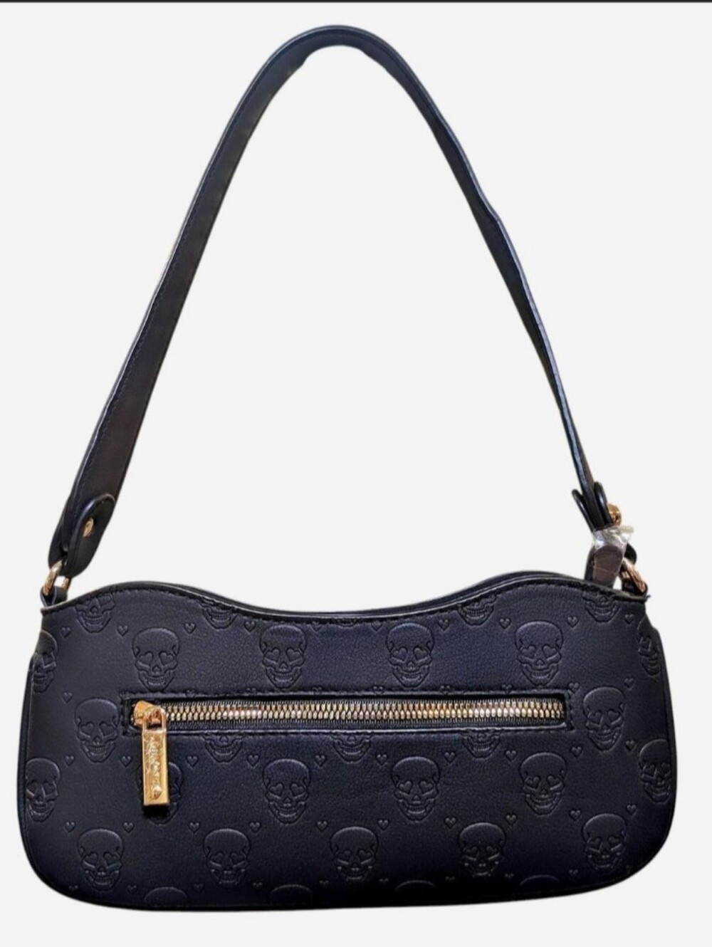 Luv Betsey by Betsey Johnson Gothic Skull Embossed Shoulder Bag Black - Picture 3 of 6